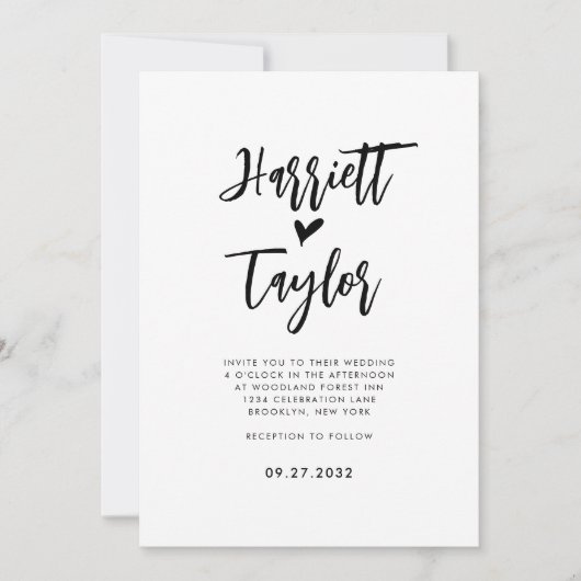 Romantisch Mooi Hart Script Foto QR Code Bruiloft Kaart (Voorkant)