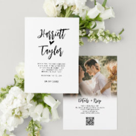 Romantisch Mooi Hart Script Foto QR Code Bruiloft Kaart