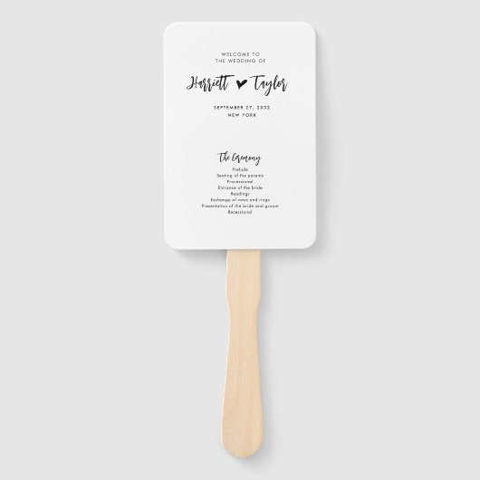 Romantisch Mooi Hart Script Huwelijksprogramma Handwaaier (Voorkant)