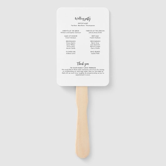 Romantisch Mooi Hart Script Huwelijksprogramma Handwaaier (Achterkant)