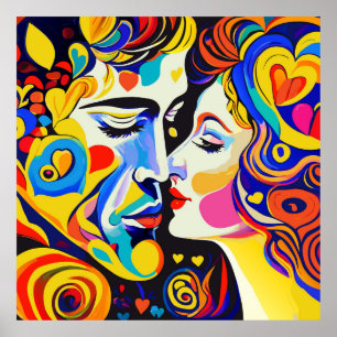 Romantisch mooi kussen paar in liefde poster