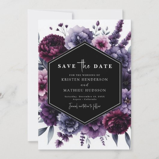 Romantisch mooie Paarse bloemen bruiloft Save The Date (Voorkant)