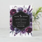 Romantisch mooie Paarse bloemen bruiloft Save The Date (Staand voorkant)