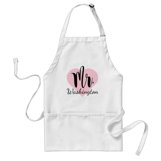 Romantisch Mr Roze Hart Calligrafie Monogram Standaard Schort (Voorkant)
