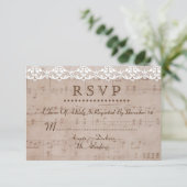 Romantisch Muziekblad & Kant Wedding RSVP (Staand voorkant)