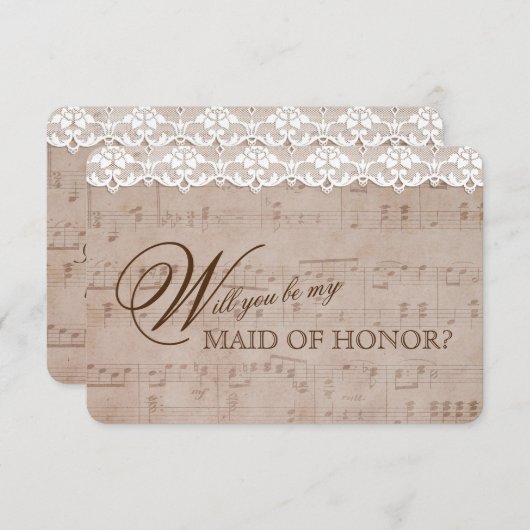 Romantisch muziekblad Kant Werkstuk Be mijn getuig Kaart (Voorkant / Achterkant)