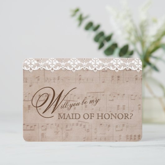 Romantisch muziekblad Kant Werkstuk Be mijn getuig Kaart (Staand voorkant)