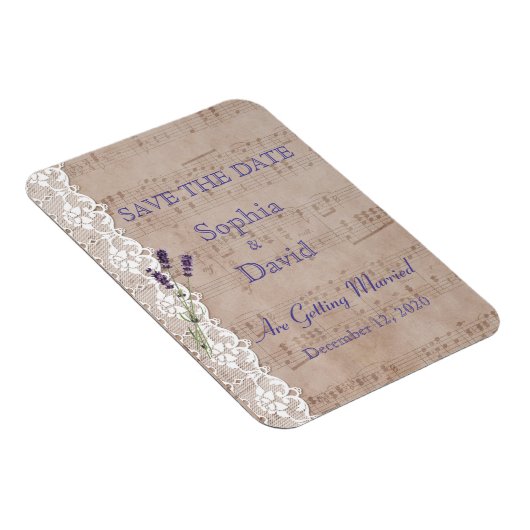 Romantisch muziekblad Lavendel SAVE THE DATE Magneet (Rechterzijde)
