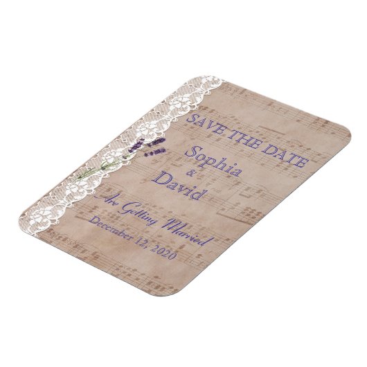 Romantisch muziekblad Lavendel SAVE THE DATE Magneet (Linkerzijde)