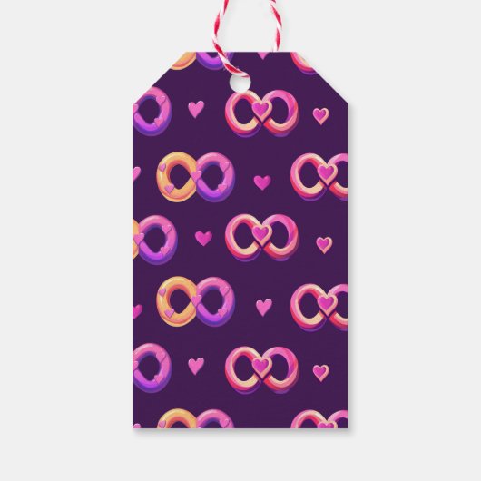 Romantisch naadloos patroon met harten en bruiloft cadeaulabel (Achterkant)