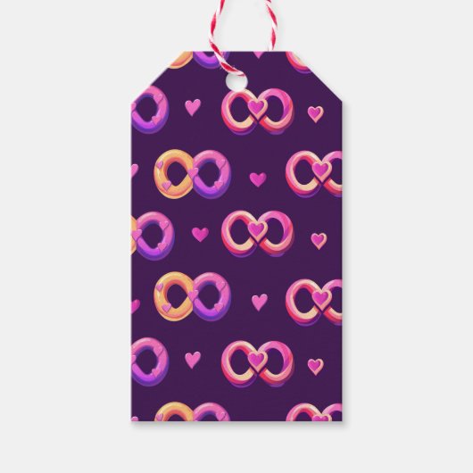 Romantisch naadloos patroon met harten en bruiloft cadeaulabel (Voorkant)