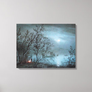 ROMANTISCH NACHTLANDSCHAP IN BLAUW CANVAS AFDRUK