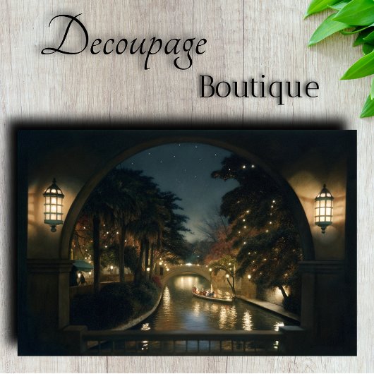 Romantisch nachtscene van het kanaal decoupage tissuepapier