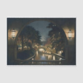 Romantisch nachtscene van het kanaal decoupage tissuepapier (Voorkant)