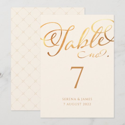 Romantisch namaak gouden kalligrafie tafelnummer (Voorkant / Achterkant)
