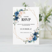 Romantisch Navy blauw Blush Roze Bloemen Geometris RSVP Kaartje (Staand voorkant)