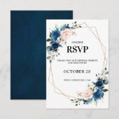 Romantisch Navy blauw Blush Roze Bloemen Geometris RSVP Kaartje (Voorkant / Achterkant)
