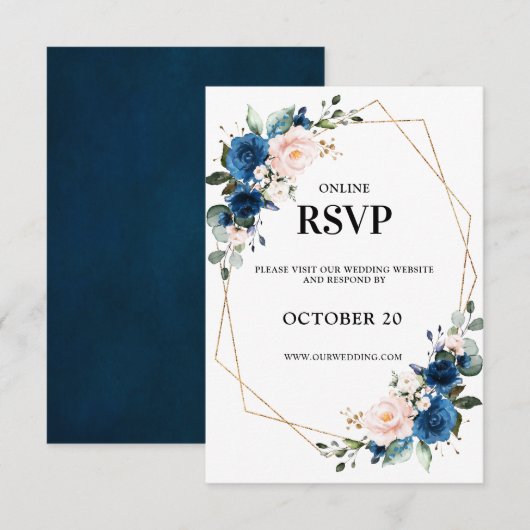 Romantisch Navy blauw Blush Roze Bloemen Geometris RSVP Kaartje (Voorkant / Achterkant)