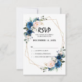Romantisch Navy blauw Blush Roze Bloemen Geometris RSVP Kaartje (Voorkant)