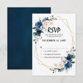 Romantisch Navy blauw Blush Roze Bloemen Geometris RSVP Kaartje (Voorkant / Achterkant)