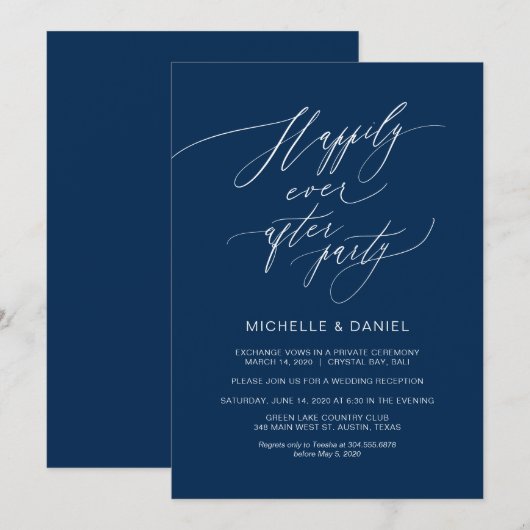 Romantisch Navy Blauw Schrift, Trouwen Elopement Kaart (Voorkant / Achterkant)