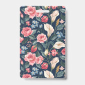Romantisch Navy Blauwe Bloem Tuin Patroon Badge (Achterkant)