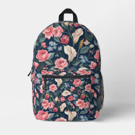 Romantisch Navy Blauwe Bloem Tuin Patroon Bedrukte Rugzak