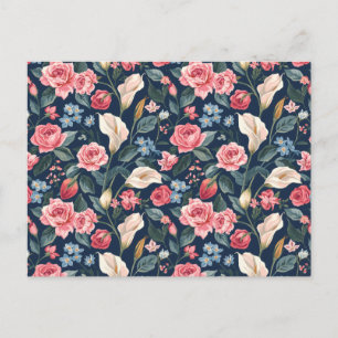 Romantisch Navy Blauwe Bloem Tuin Patroon Briefkaart