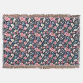Romantisch Navy Blauwe Bloemtuin Patroon Deken