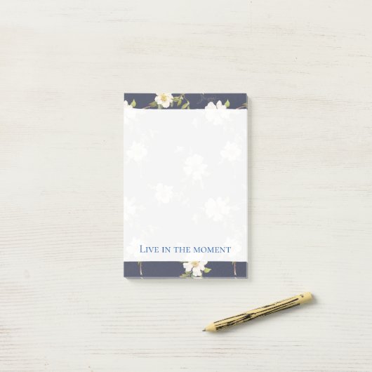 Romantisch Navy Blauwe Witte Bloemen Post-it® Notes (Op bureau)