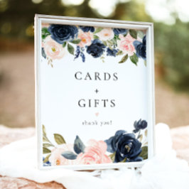 Romantisch Navy Blue Bloemen Kaarten en geschenken Poster