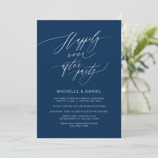Romantisch Navy Blue Schrift, Trouw Elopement Kaart (Staand voorkant)