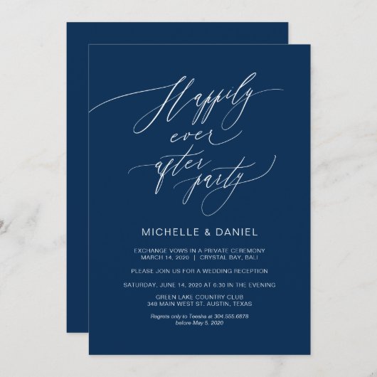 Romantisch Navy Blue Schrift, Trouw Elopement Kaart (Voorkant / Achterkant)