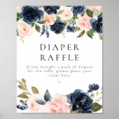 Romantisch Navy Blush Bloemen Luier Raffle Baby Si Poster (Voorkant)