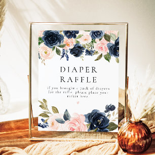 Romantisch Navy Blush Bloemen Luier Raffle Baby Si Poster
