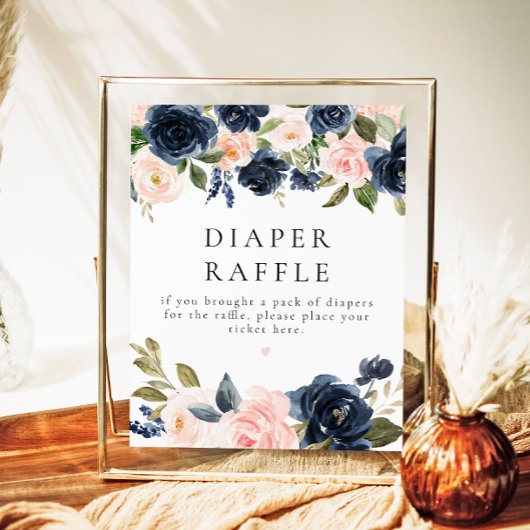 Romantisch Navy Blush Bloemen Luier Raffle Baby Si Poster