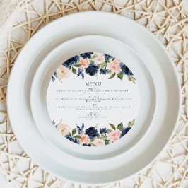 Romantisch Navy Blush Bloemencirkel Diner Menu Kaa Kaart