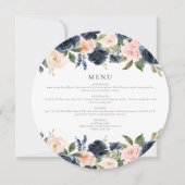 Romantisch Navy Blush Bloemencirkel Diner Menu Kaa Kaart (Voorkant)