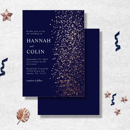 Romantisch Navy Rose Goud Stardust Folie Uitnodiging