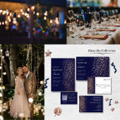 Romantisch Navy Rose Goud Stardust Folie Uitnodiging