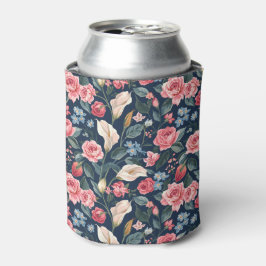 Romantisch Navyblauw Bloemmotief Blikjeskoeler