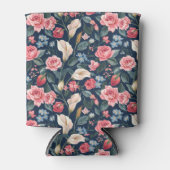 Romantisch Navyblauw Bloemmotief Blikjeskoeler (Voorkant)