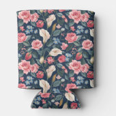 Romantisch Navyblauw Bloemmotief Blikjeskoeler (Achterkant)