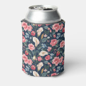 Romantisch Navyblauw Bloemmotief Blikjeskoeler (Blikje Achterkant)