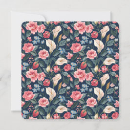 Romantisch Navyblauw Bloemmotief Feestdagenkaart