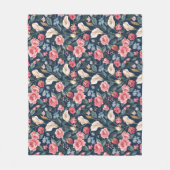 Romantisch Navyblauw Bloemmotief Fleece Deken (Voorkant)