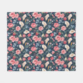 Romantisch Navyblauw Bloemmotief Fleece Deken (Voorkant (Horizontaal))