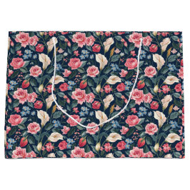 Romantisch Navyblauw Bloemmotief Groot Cadeauzakje