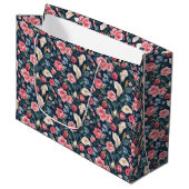 Romantisch Navyblauw Bloemmotief Groot Cadeauzakje (Voorkant Gekanteld)