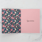 Romantisch Navyblauw Bloemmotief Kaart (Binnen)